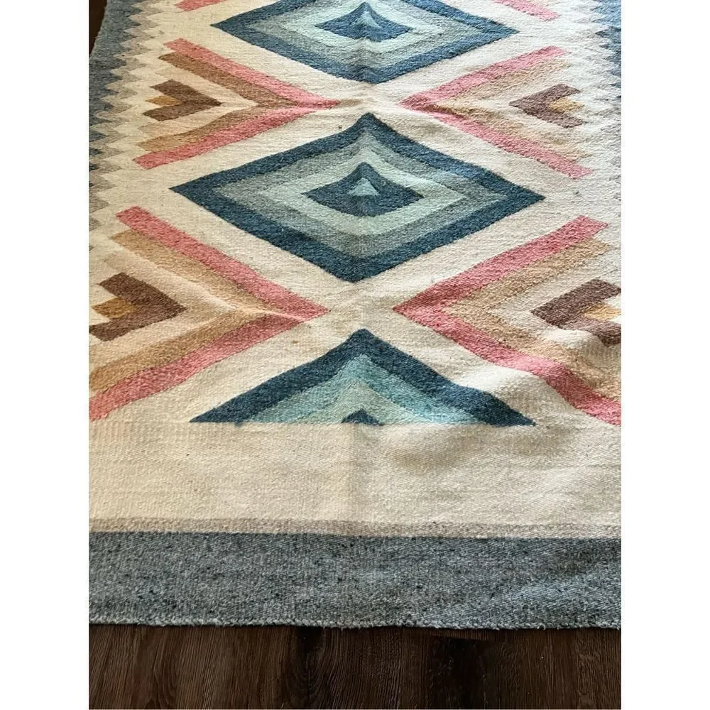 Vintage Aztec southwestern Mexican blanket rug 44x72